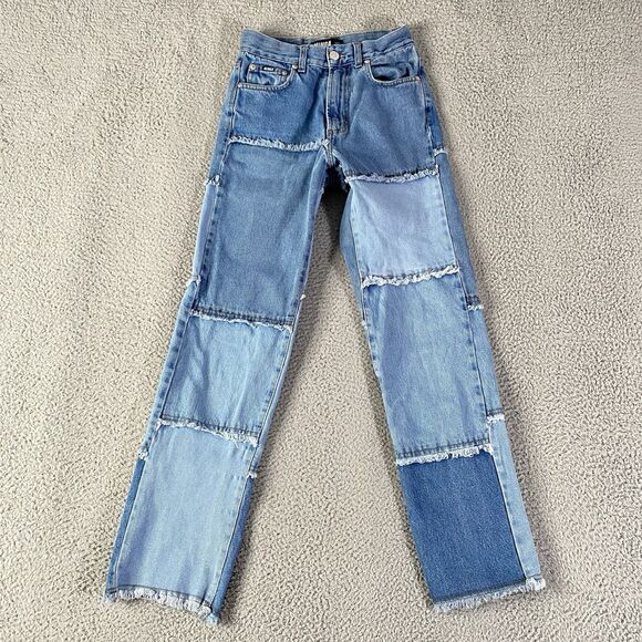 Minga London Denim - Minga London Patchwork Jeans Womens 24 (25x30) Blue Straight Y2K Made Portugal